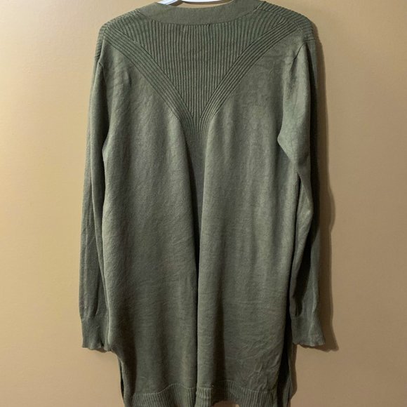 Long Moss Green Open Cardigan - Picture 3 of 3